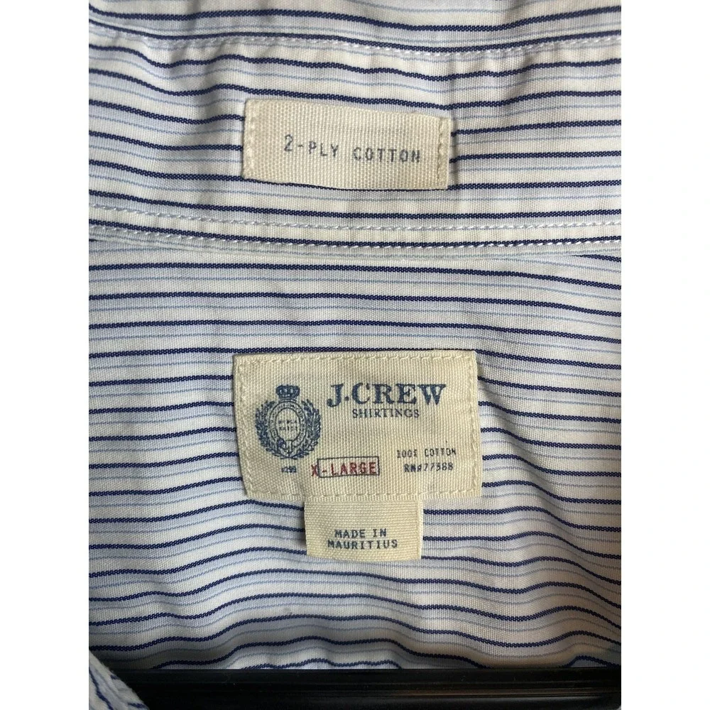 J.Crew Men's X-Large Striped Shirt Blue 2-Ply Cotton